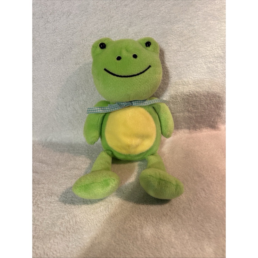 Animal Adventure Frog Plush Green Yellow 10" Sherpa Stuffed Animal Bow 2015